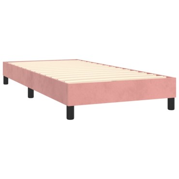 vidaXL Κρεβάτι Boxspring με Στρώμα & LED Ροζ 100x200 εκ. Βελούδινο