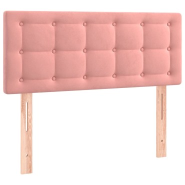 vidaXL Κρεβάτι Boxspring με Στρώμα & LED Ροζ 100x200 εκ. Βελούδινο