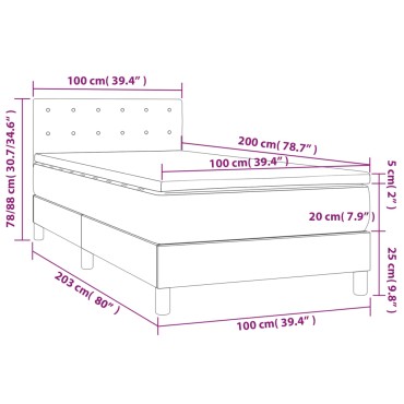vidaXL Κρεβάτι Boxspring με Στρώμα & LED Ροζ 100x200 εκ. Βελούδινο