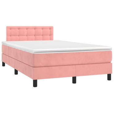vidaXL Κρεβάτι Boxspring με Στρώμα & LED Ροζ 120x200 εκ. Βελούδινο