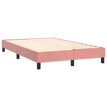 vidaXL Κρεβάτι Boxspring με Στρώμα & LED Ροζ 120x200 εκ. Βελούδινο