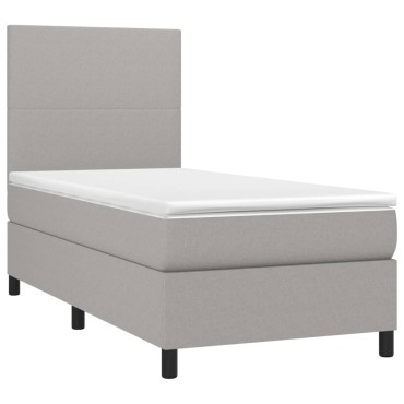 vidaXL Κρεβάτι Boxspring με Στρώμα & LED Αν.Γκρι 100x200εκ. Υφασμάτινο