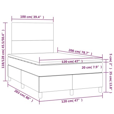 vidaXL Κρεβάτι Boxspring με Στρώμα & LED Taupe 120x200 εκ. Υφασμάτινο