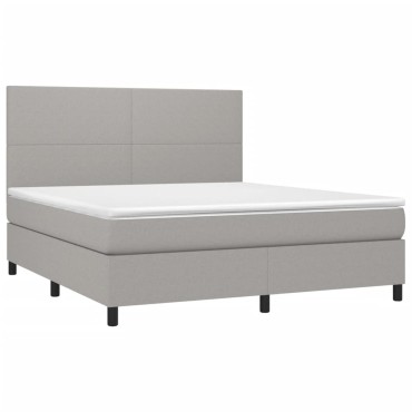 vidaXL Κρεβάτι Boxspring με Στρώμα & LED Αν.Γκρι 180x200εκ. Υφασμάτινο