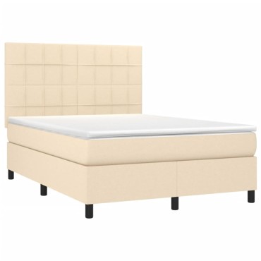 vidaXL Κρεβάτι Boxspring με Στρώμα & LED Κρεμ 140x190cm Υφασμάτινο 1 τεμ. - Διπλό