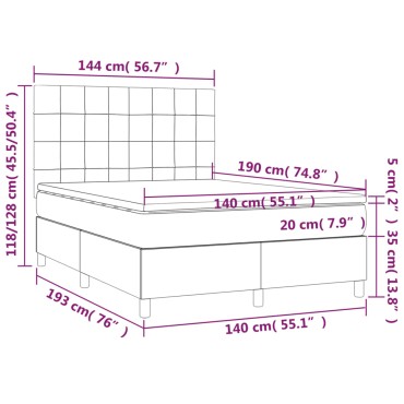 vidaXL Κρεβάτι Boxspring με Στρώμα & LED Κρεμ 140x190cm Υφασμάτινο 1 τεμ. - Διπλό