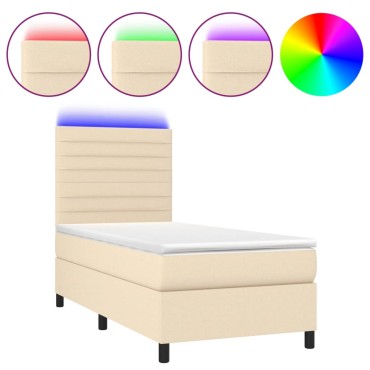 vidaXL Κρεβάτι Boxspring με Στρώμα & LED Κρεμ 80x200cm Υφασμάτινο 1 τεμ. - Μονό