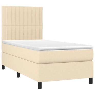 vidaXL Κρεβάτι Boxspring με Στρώμα & LED Κρεμ 80x200cm Υφασμάτινο 1 τεμ. - Μονό