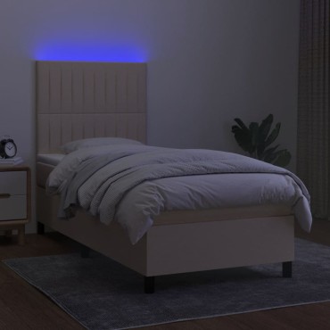 vidaXL Κρεβάτι Boxspring με Στρώμα & LED Κρεμ 80x200cm Υφασμάτινο 1 τεμ. - Μονό