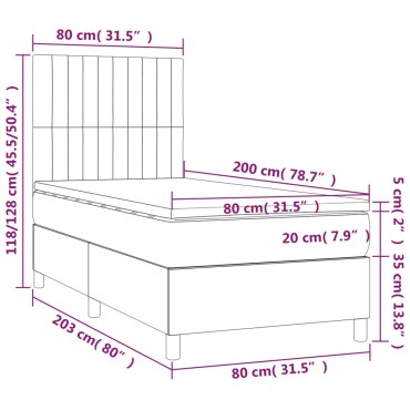 vidaXL Κρεβάτι Boxspring με Στρώμα & LED Κρεμ 80x200cm Υφασμάτινο 1 τεμ. - Μονό