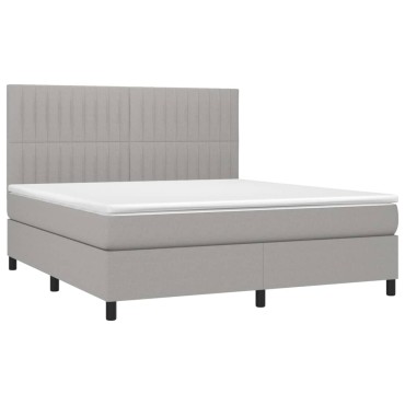 vidaXL Κρεβάτι Boxspring με Στρώμα & LED Αν.Γκρι 160x200εκ. Υφασμάτινο