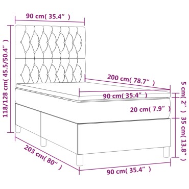 vidaXL Κρεβάτι Boxspring με Στρώμα & LED Κρεμ 90x200 εκ. Υφασμάτινο