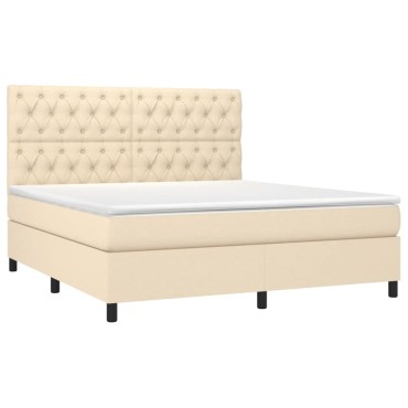 vidaXL Κρεβάτι Boxspring με Στρώμα & LED Κρεμ 160x200 εκ. Υφασμάτινο