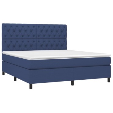 vidaXL Κρεβάτι Boxspring με Στρώμα & LED Μπλε 160x200 εκ. Υφασμάτινο