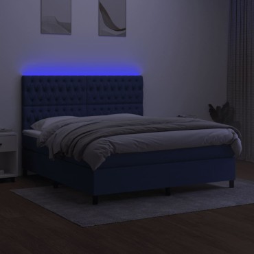 vidaXL Κρεβάτι Boxspring με Στρώμα & LED Μπλε 160x200 εκ. Υφασμάτινο