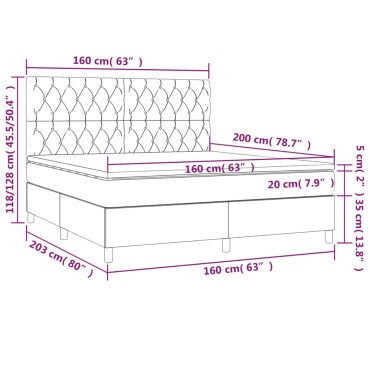 vidaXL Κρεβάτι Boxspring με Στρώμα & LED Μπλε 160x200 εκ. Υφασμάτινο