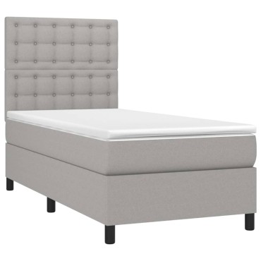 vidaXL Κρεβάτι Boxspring με Στρώμα & LED Αν.Γκρι 100x200εκ. Υφασμάτινο