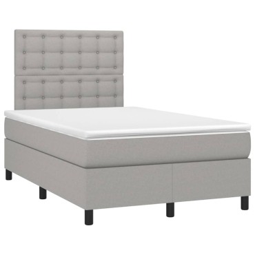 vidaXL Κρεβάτι Boxspring με Στρώμα & LED Αν.Γκρι 120x200 εκ Υφασμάτινο