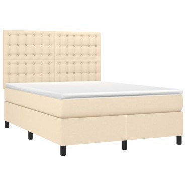 vidaXL Κρεβάτι Boxspring με Στρώμα & LED Κρεμ 140x190cm Υφασμάτινο 1 τεμ. - Διπλό