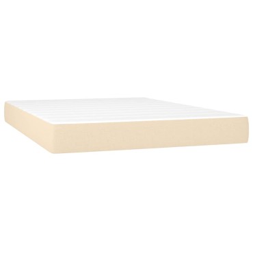 vidaXL Κρεβάτι Boxspring με Στρώμα & LED Κρεμ 140x190cm Υφασμάτινο 1 τεμ. - Διπλό