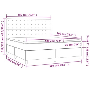 vidaXL Κρεβάτι Boxspring με Στρώμα & LED Αν.Γκρι 180x200εκ. Υφασμάτινο