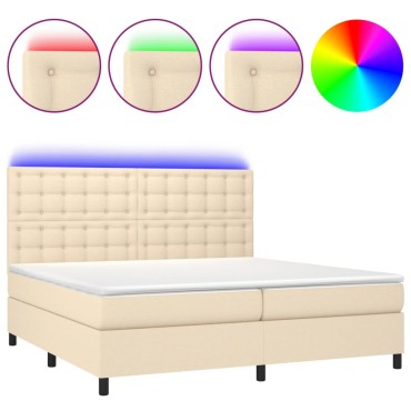 vidaXL Κρεβάτι Boxspring με Στρώμα & LED Κρεμ 200x200 εκ. Υφασμάτινο