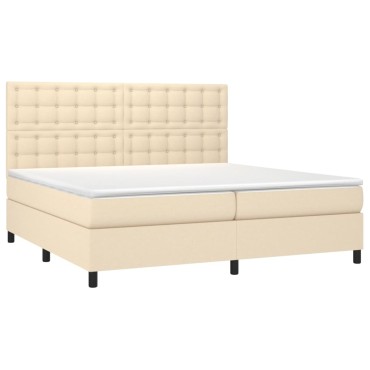 vidaXL Κρεβάτι Boxspring με Στρώμα & LED Κρεμ 200x200 εκ. Υφασμάτινο