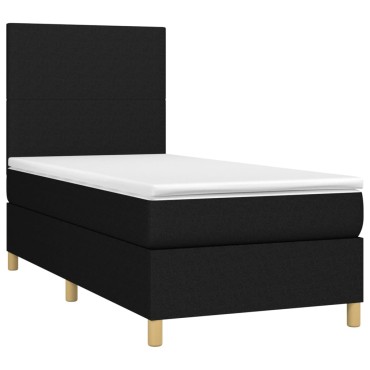 vidaXL Κρεβάτι Boxspring με Στρώμα & LED Μαύρο 80x200 εκ. Υφασμάτινο