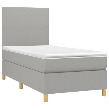 vidaXL Κρεβάτι Boxspring με Στρώμα & LED Αν.Γκρι 100x200εκ. Υφασμάτινο