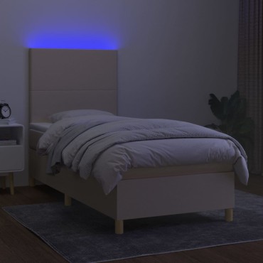vidaXL Κρεβάτι Boxspring με Στρώμα & LED Κρεμ 100x200 εκ. Υφασμάτινο