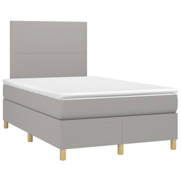 vidaXL Κρεβάτι Boxspring με Στρώμα & LED Αν.Γκρι 120x200 εκ Υφασμάτινο