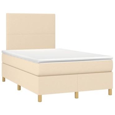 vidaXL Κρεβάτι Boxspring με Στρώμα & LED Κρεμ 120x200cm Υφασμάτινο 1 τεμ. - Μονό
