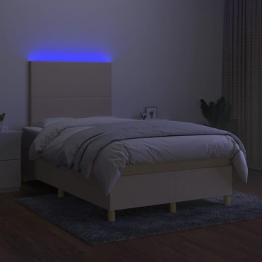 vidaXL Κρεβάτι Boxspring με Στρώμα & LED Κρεμ 120x200cm Υφασμάτινο 1 τεμ. - Μονό