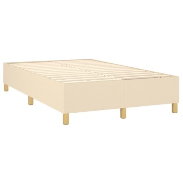 vidaXL Κρεβάτι Boxspring με Στρώμα & LED Κρεμ 120x200cm Υφασμάτινο 1 τεμ. - Μονό