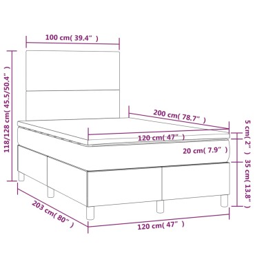 vidaXL Κρεβάτι Boxspring με Στρώμα & LED Κρεμ 120x200cm Υφασμάτινο 1 τεμ. - Μονό
