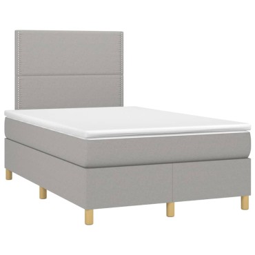 vidaXL Κρεβάτι Boxspring με Στρώμα & LED Αν.Γκρι 120x200 εκ Υφασμάτινο