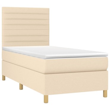 vidaXL Κρεβάτι Boxspring με Στρώμα & LED Κρεμ 80x200cm Υφασμάτινο 1 τεμ. - Μονό