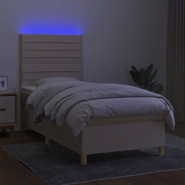 vidaXL Κρεβάτι Boxspring με Στρώμα & LED Κρεμ 80x200cm Υφασμάτινο 1 τεμ. - Μονό