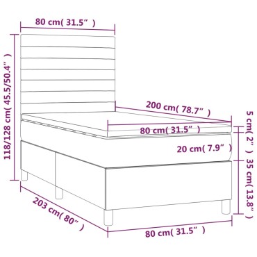 vidaXL Κρεβάτι Boxspring με Στρώμα & LED Κρεμ 80x200cm Υφασμάτινο 1 τεμ. - Μονό
