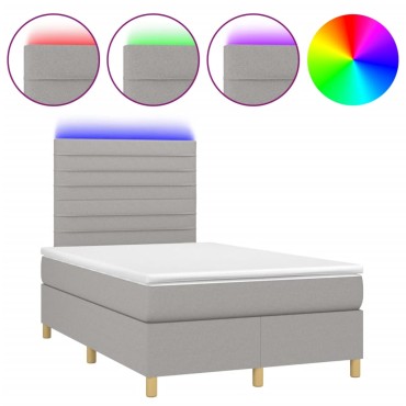 vidaXL Κρεβάτι Boxspring με Στρώμα & LED Αν.Γκρι 120x200 εκ Υφασμάτινο