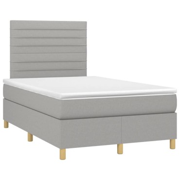 vidaXL Κρεβάτι Boxspring με Στρώμα & LED Αν.Γκρι 120x200 εκ Υφασμάτινο