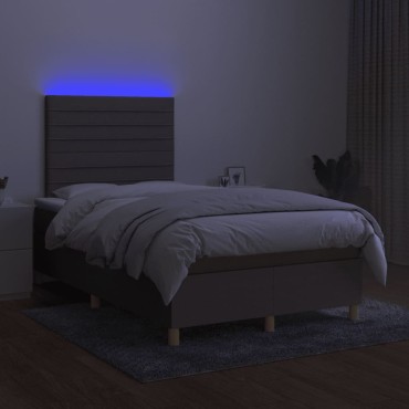 vidaXL Κρεβάτι Boxspring με Στρώμα & LED Taupe 120x200 εκ. Υφασμάτινο