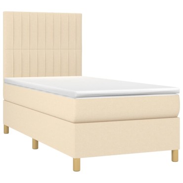 vidaXL Κρεβάτι Boxspring με Στρώμα & LED Κρεμ 80x200cm Υφασμάτινο 1 τεμ. - Μονό