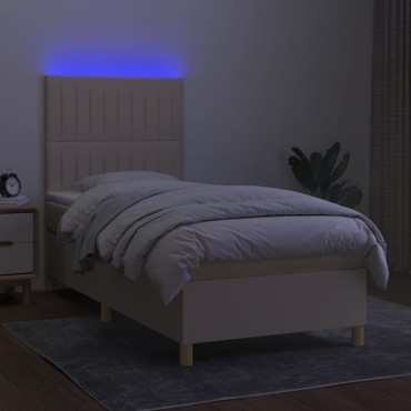 vidaXL Κρεβάτι Boxspring με Στρώμα & LED Κρεμ 80x200cm Υφασμάτινο 1 τεμ. - Μονό