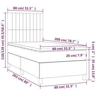 vidaXL Κρεβάτι Boxspring με Στρώμα & LED Κρεμ 80x200cm Υφασμάτινο 1 τεμ. - Μονό