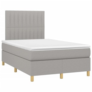 vidaXL Κρεβάτι Boxspring με Στρώμα & LED Αν.Γκρι 120x200 εκ Υφασμάτινο