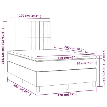 vidaXL Κρεβάτι Boxspring με Στρώμα & LED Κρεμ 120x200cm Υφασμάτινο 1 τεμ. - Μονό