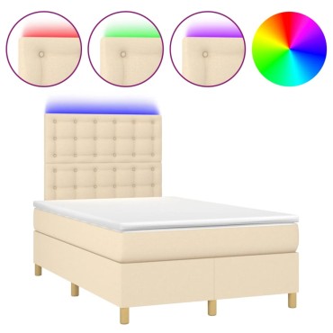 vidaXL Κρεβάτι Boxspring με Στρώμα & LED Κρεμ 120x200cm Υφασμάτινο 1 τεμ. - Μονό