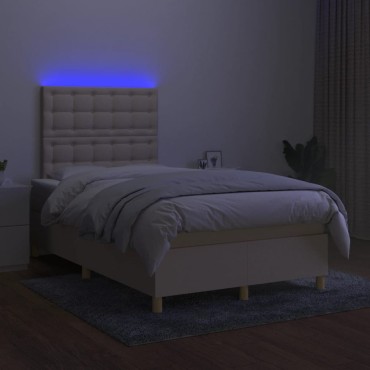 vidaXL Κρεβάτι Boxspring με Στρώμα & LED Κρεμ 120x200cm Υφασμάτινο 1 τεμ. - Μονό