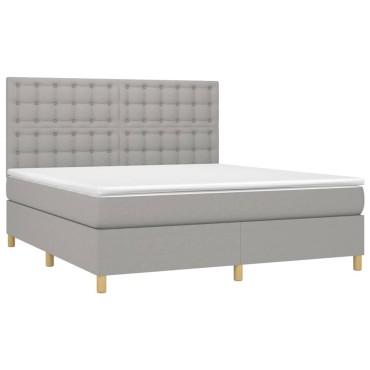 vidaXL Κρεβάτι Boxspring με Στρώμα & LED Αν.Γκρι 180x200εκ. Υφασμάτινο